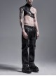 Punk Style High Collar Unique Cracked PU Leather Shoulder Cool Metal Spike Rivet Black Male Armor Accessory