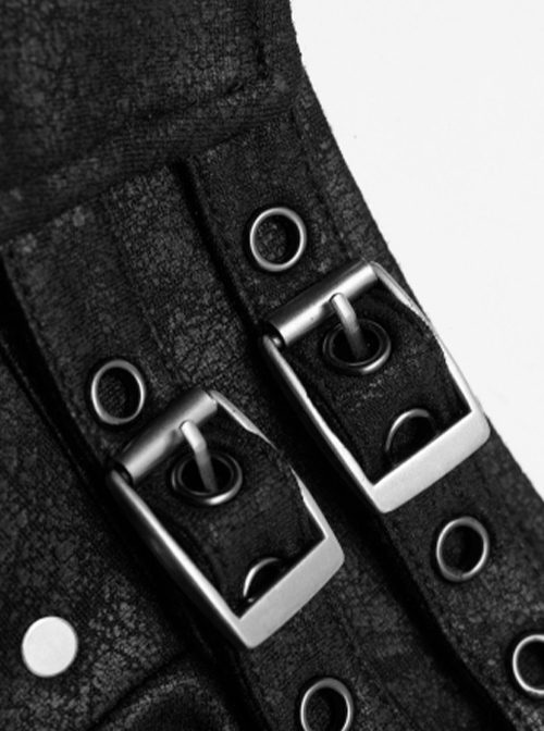 Punk Style High Collar Unique Cracked PU Leather Shoulder Cool Metal Spike Rivet Black Male Armor Accessory
