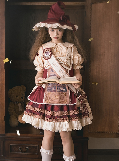 Magic Grocery Series Retro Red Doll Sense Showcase Exquisite Embroidery Ruffles Bowknot Sweet Lolita Sleeveless Dress