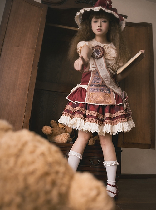 Magic Grocery Series Retro Red Doll Sense Showcase Exquisite Embroidery Ruffles Bowknot Sweet Lolita Sleeveless Dress