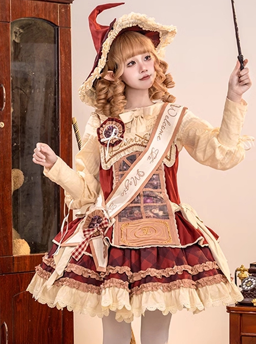 Magic Grocery Series Retro Red Doll Sense Showcase Exquisite Embroidery Ruffles Bowknot Sweet Lolita Sleeveless Dress