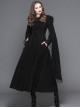 Gothic Style Elegant Hand Embroidered Cape Cuffs Slit Lace Detachable Fur Top Black Double Sided Hooded Coat