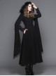 Gothic Style Elegant Hand Embroidered Cape Cuffs Slit Lace Detachable Fur Top Black Double Sided Hooded Coat
