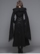 Gothic Style Elegant Hand Embroidered Cape Cuffs Slit Lace Detachable Fur Top Black Double Sided Hooded Coat