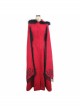 Gothic Style Elegant Hand Embroidered Cape Cuffs Slit Lace Detachable Fur Top Red Double Sided Hooded Coat