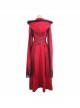 Gothic Style Elegant Hand Embroidered Cape Cuffs Slit Lace Detachable Fur Top Red Double Sided Hooded Coat