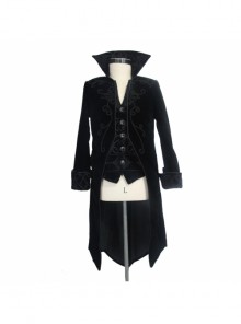 Gothic Style Warm Velvet Chest Exquisite Hand Embroidery With Glass Pattern Buttons Black Fake Two Piece Men's Jacket