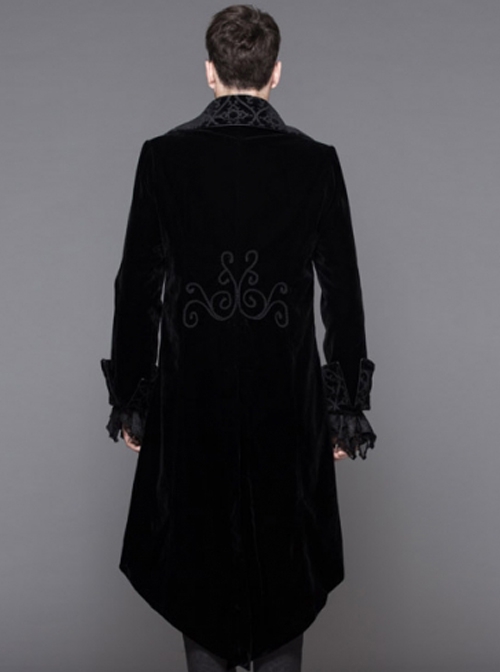 Gothic Style Warm Velvet Chest Exquisite Hand Embroidery With Glass Pattern Buttons Black Fake Two Piece Men's Jacket