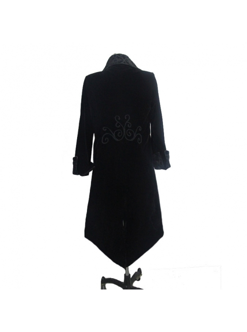 Gothic Style Warm Velvet Chest Exquisite Hand Embroidery With Glass Pattern Buttons Black Fake Two Piece Men's Jacket