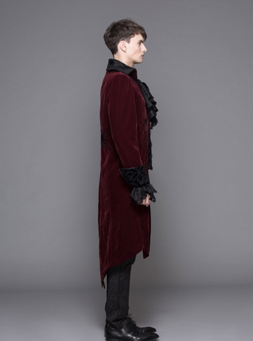 Gothic Style Warm Velvet Chest Exquisite Hand Embroidery With Glass Pattern Buttons Red And Black Fake Two Piece Men's Jacket