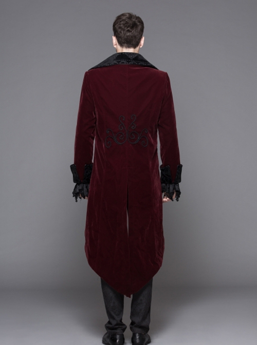 Gothic Style Warm Velvet Chest Exquisite Hand Embroidery With Glass Pattern Buttons Red And Black Fake Two Piece Men's Jacket