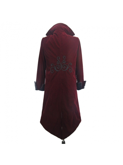 Gothic Style Warm Velvet Chest Exquisite Hand Embroidery With Glass Pattern Buttons Red And Black Fake Two Piece Men's Jacket