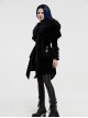 Gothic Style Gorgeous Velvet Plush Splicing Exquisite Gun Color Buckle Black Long Sleeves Hooded Slim Coat