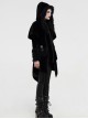 Gothic Style Gorgeous Velvet Plush Splicing Exquisite Gun Color Buckle Black Long Sleeves Hooded Slim Coat