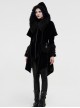 Gothic Style Gorgeous Velvet Plush Splicing Exquisite Gun Color Buckle Black Long Sleeves Hooded Slim Coat