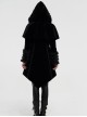 Gothic Style Gorgeous Velvet Plush Splicing Exquisite Gun Color Buckle Black Long Sleeves Hooded Slim Coat