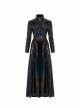 Punk Style Fantasy Color Laser Patent Leather Fabric Cool Cross Strap Design Heart Pendant Zip Black Slim Long Coat