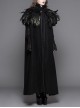 Gothic Style Handsome 3D Detachable Feather Ribbon With Warm Wool Black Hooded Cape
