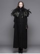 Gothic Style Handsome 3D Detachable Feather Ribbon With Warm Wool Black Hooded Cape