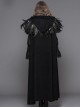 Gothic Style Handsome 3D Detachable Feather Ribbon With Warm Wool Black Hooded Cape