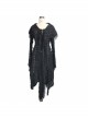 Punk Style Personality Asymmetrical Chest Beaded Lace Decoration Knitted Trumpet Sleeves Black Tassel Hooded Coat