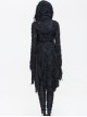 Punk Style Personality Asymmetrical Chest Beaded Lace Decoration Knitted Trumpet Sleeves Black Tassel Hooded Coat