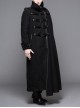 Punk Style High Cold Warm Double Faced Wool Material Detachable One Shoulder Collar Leaf Pin Black Men's Long Sleeved Coat