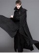 Punk Style High Cold Warm Double Faced Wool Material Detachable One Shoulder Collar Leaf Pin Black Men's Long Sleeved Coat