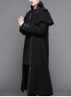 Gothic Style Personality Fake Two Piece Faux Leather Fabric Waist Ruffle Black Slit Double Faced Coat