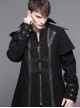 Gothic Style Personality Fake Two Piece Faux Leather Fabric Waist Ruffle Black Slit Double Faced Coat
