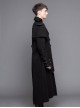 Gothic Style Personality Fake Two Piece Faux Leather Fabric Waist Ruffle Black Slit Double Faced Coat