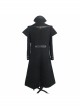 Gothic Style Personality Fake Two Piece Faux Leather Fabric Waist Ruffle Black Slit Double Faced Coat