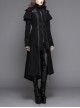 Gothic Style Personality Fake Two Piece Faux Leather Fabric Waist Ruffle Black Women's Slit Double Faced Jacket