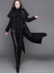 Gothic Style Personality Fake Two Piece Faux Leather Fabric Waist Ruffle Black Women's Slit Double Faced Jacket