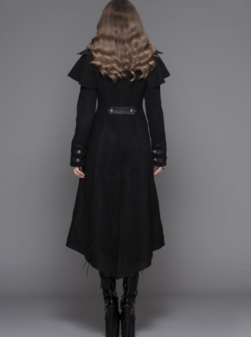 Gothic Style Personality Fake Two Piece Faux Leather Fabric Waist Ruffle Black Women's Slit Double Faced Jacket