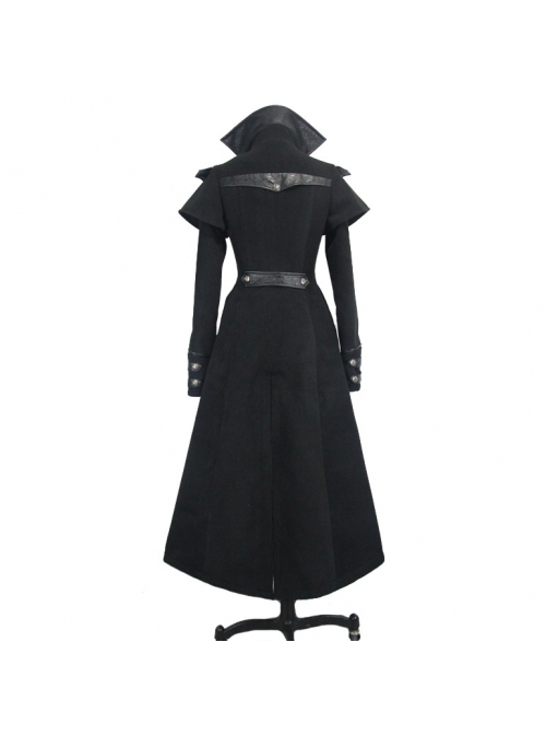 Gothic Style Personality Fake Two Piece Faux Leather Fabric Waist Ruffle Black Women's Slit Double Faced Jacket