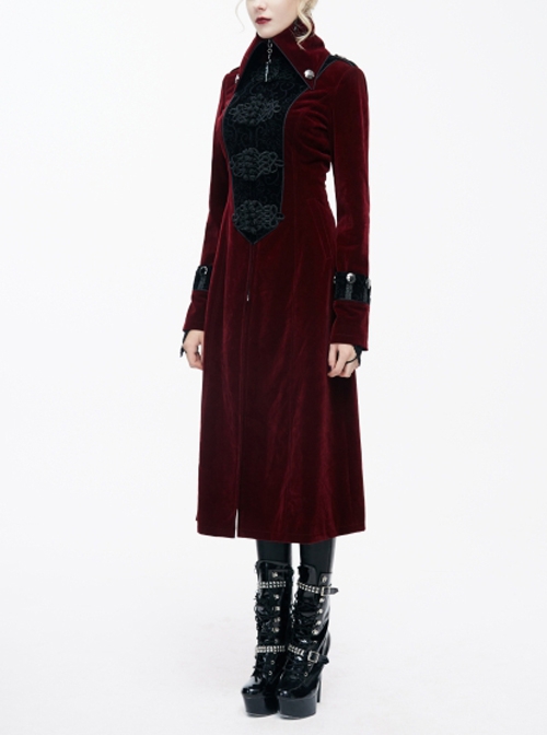 Gothic Style Warm Weft Velvet Front Center Stitching Embossed Pattern With Hemming Ribbon Black And Red Women's Plum Blossom Jacket