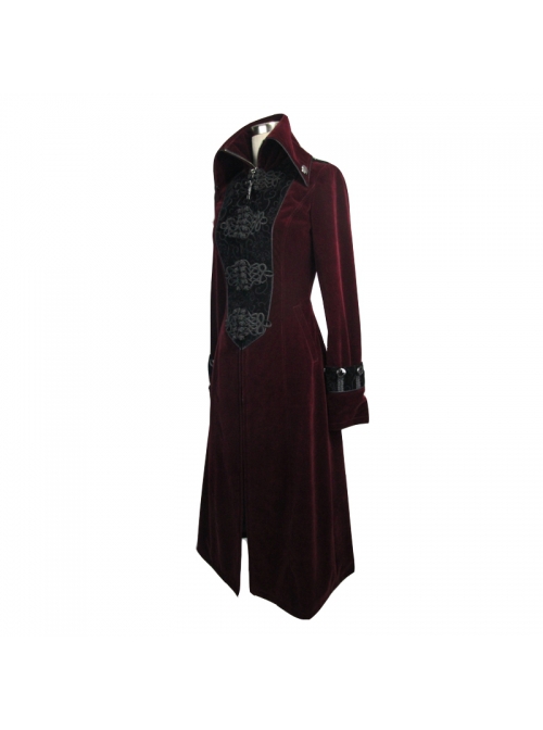 Gothic Style Warm Weft Velvet Front Center Stitching Embossed Pattern With Hemming Ribbon Black And Red Women's Plum Blossom Jacket