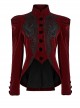 Gothic Style Elegant Stand Collar Luxurious Velvet Delicate Lace Decoration Red Long Sleeves Slim Coat