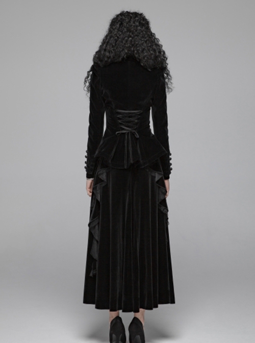 Gothic Style High Collar Chest Exquisite Embroidered Lace Back Waist Lace Up Retro Black Long Sleeves Slim Coat