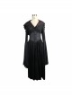 Gothic Suede Slit Lace Waist Dark Pattern Waist Black And Red Trumpet Sleeve Hooded Coat