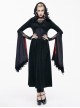 Gothic Suede Slit Lace Waist Dark Pattern Waist Black And Red Trumpet Sleeve Hooded Coat