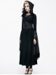 Gothic Suede Slit Lace Waist Dark Pattern Waist Black And Red Trumpet Sleeve Hooded Coat