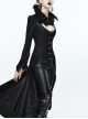 Gothic Style Exquisite Dark Pattern Splicing Suede Fabric Hollow Chest Stand Collar Black Lace Trumpet Sleeve Jacket