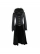 Gothic Style Exquisite Dark Pattern Splicing Suede Fabric Hollow Chest Stand Collar Black Lace Trumpet Sleeve Jacket