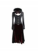 Gothic Style Exquisite Dark Pattern Splicing Suede Fabric Hollow Chest Stand Collar Black And Red Lace Trumpet Sleeve Jacket