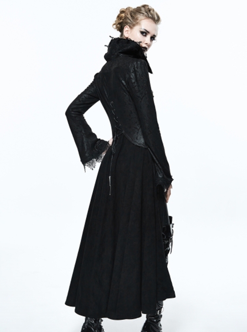 Gothic Style Exquisite Dark Pattern Splicing Suede Fabric Hollow Chest Stand Collar Black And Red Lace Trumpet Sleeve Jacket