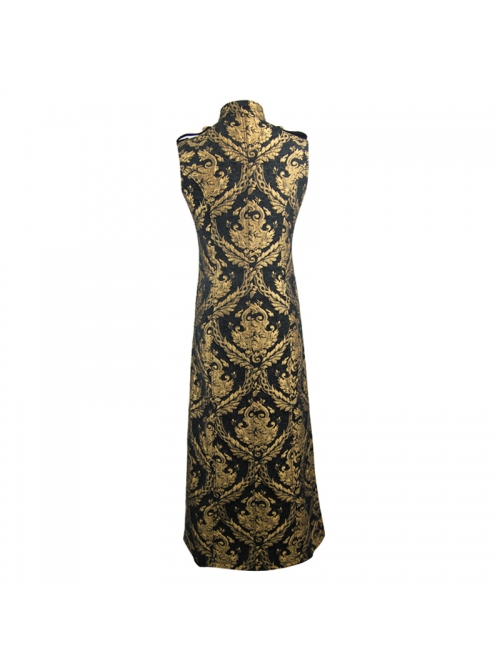 Gothic Style Elegant Palace Jacquard Fabric Chest Spiral Buckle Black And Golden Long Men's Vest