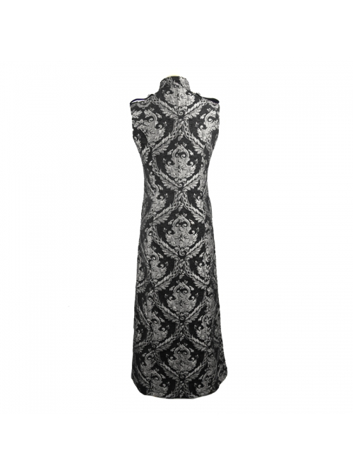 Gothic Style Elegant Palace Jacquard Fabric Chest Spiral Buckle Black And Silver Long Men's Vest