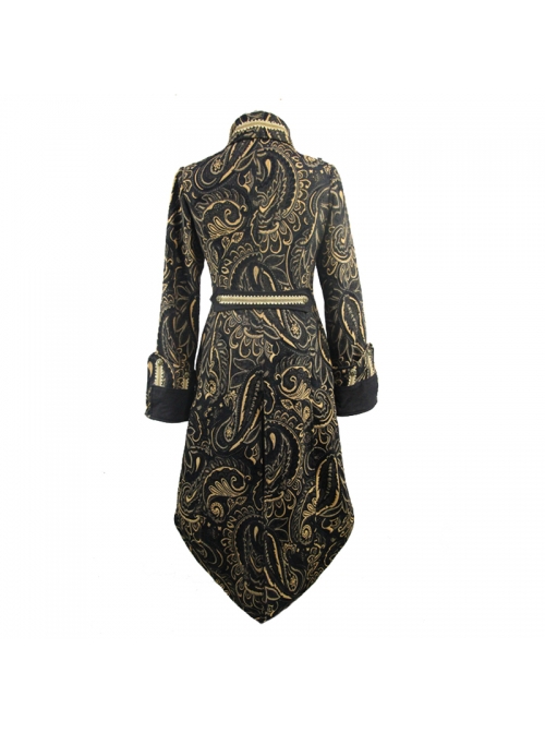 Gothic Style Heavy Jacquard Splicing Short Fleece Exaggerated Hem Black And Gold Fake Two Piece Men's Stand Up Collar Coat